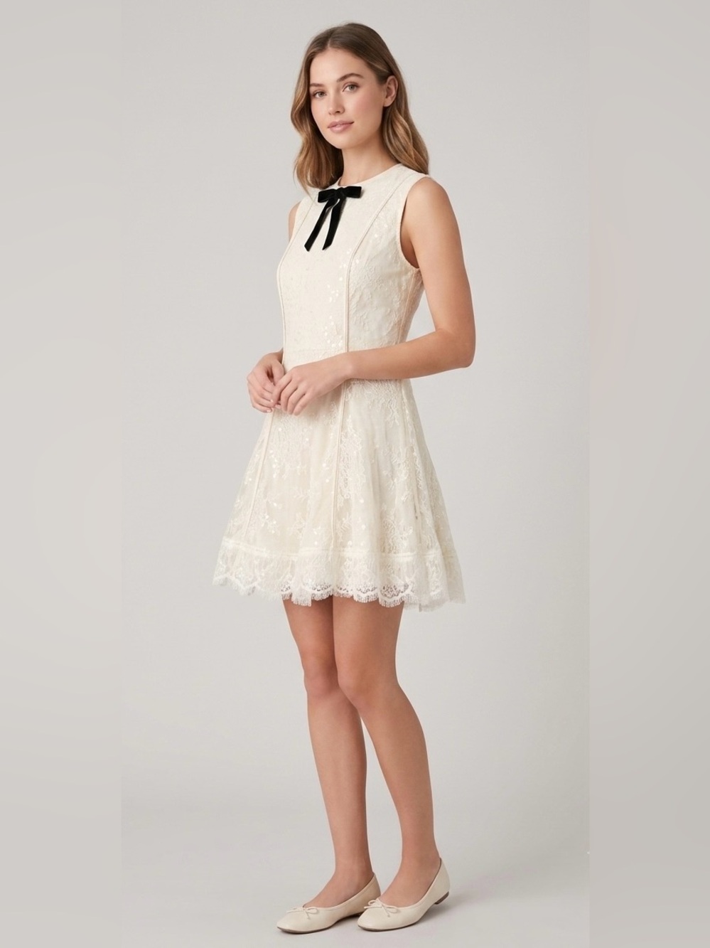 Lulus Charmaine Cream Lace Sleeveless Skater Mini Dress